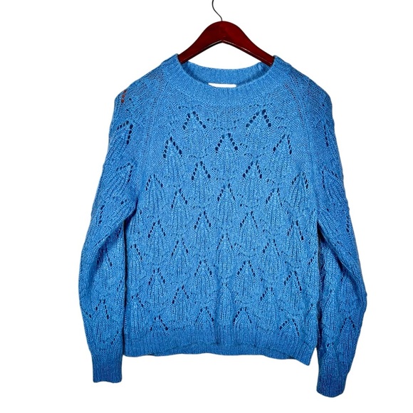 ELSAMANDA by ANTHROPOLOGIE Italian Mohair Lapis Blue Open Knit Pullover - Picture 8 of 8